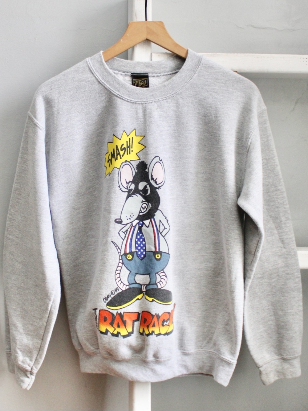 Obey RARE 1989 The Rat Race Double Sided Crewneck Sweatshirt Gray Size Small